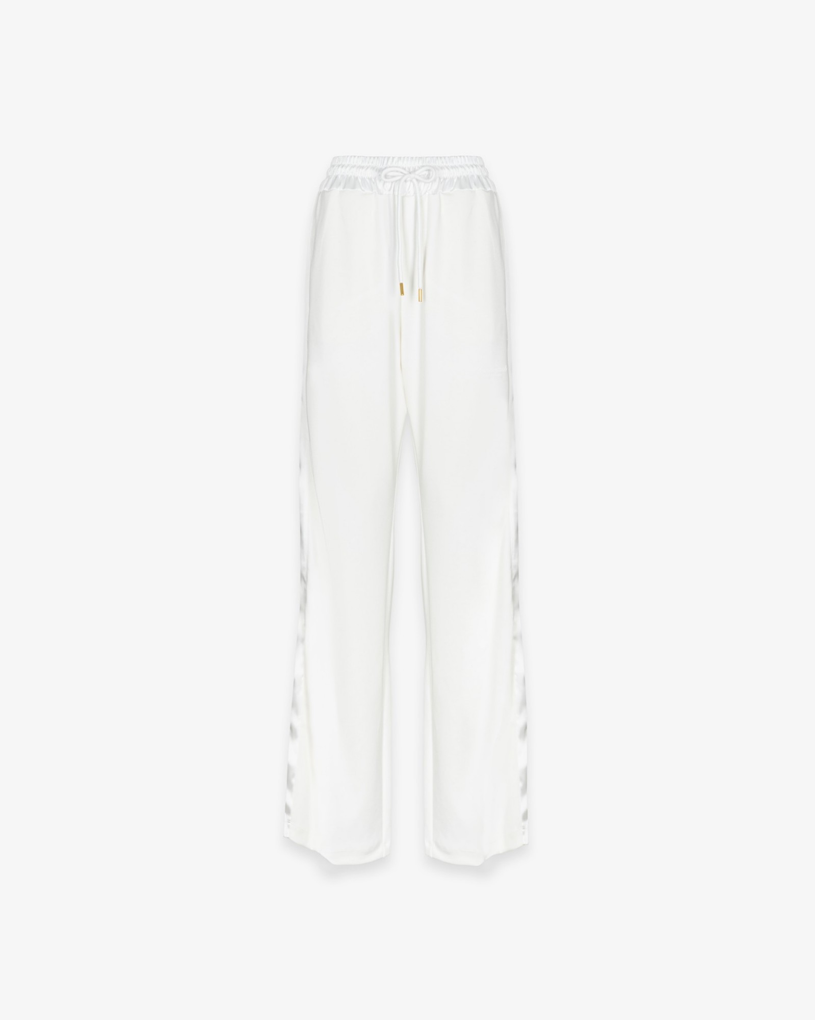 Pantalone Dritto Vita Alta In Viscosa Con Inserti In Raso • Off White