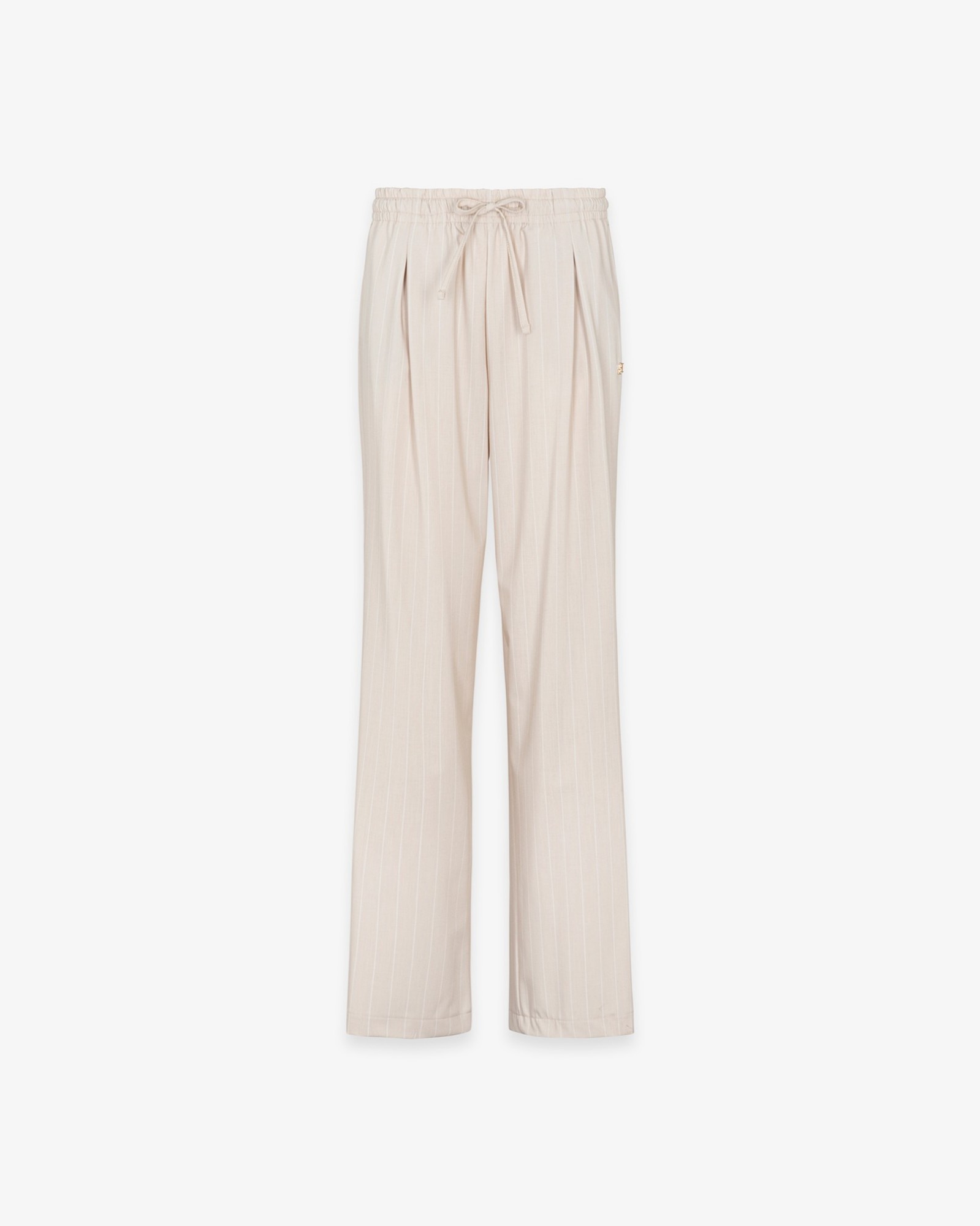 Pantalone Gessato Over Con Pences E Coulisse • Beige