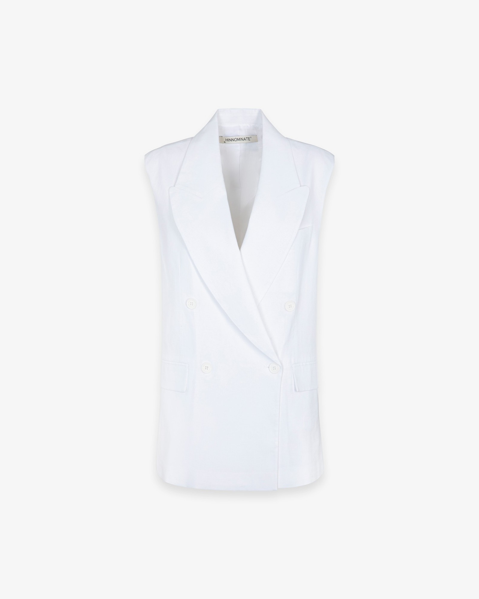 Giacca Doppiopetto Smanicata In Lino • Bianco