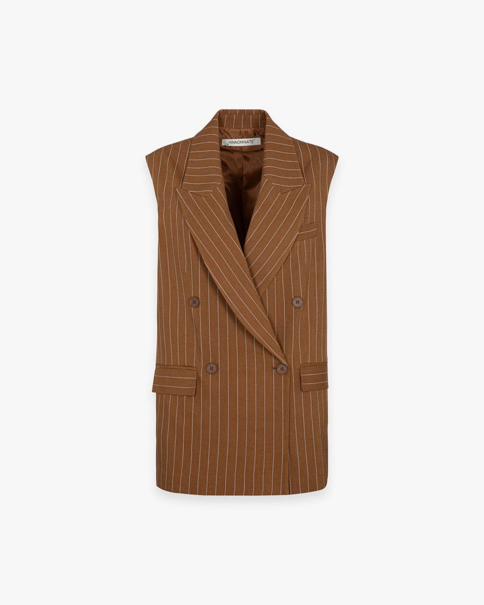 Giacca Doppiopetto Smanicata In Lino Gessato • Moka