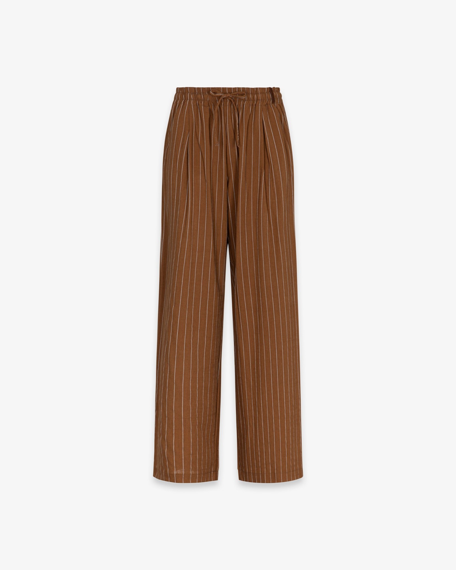 Pantalone In Lino Gessato Over Con Coulisse • Moka