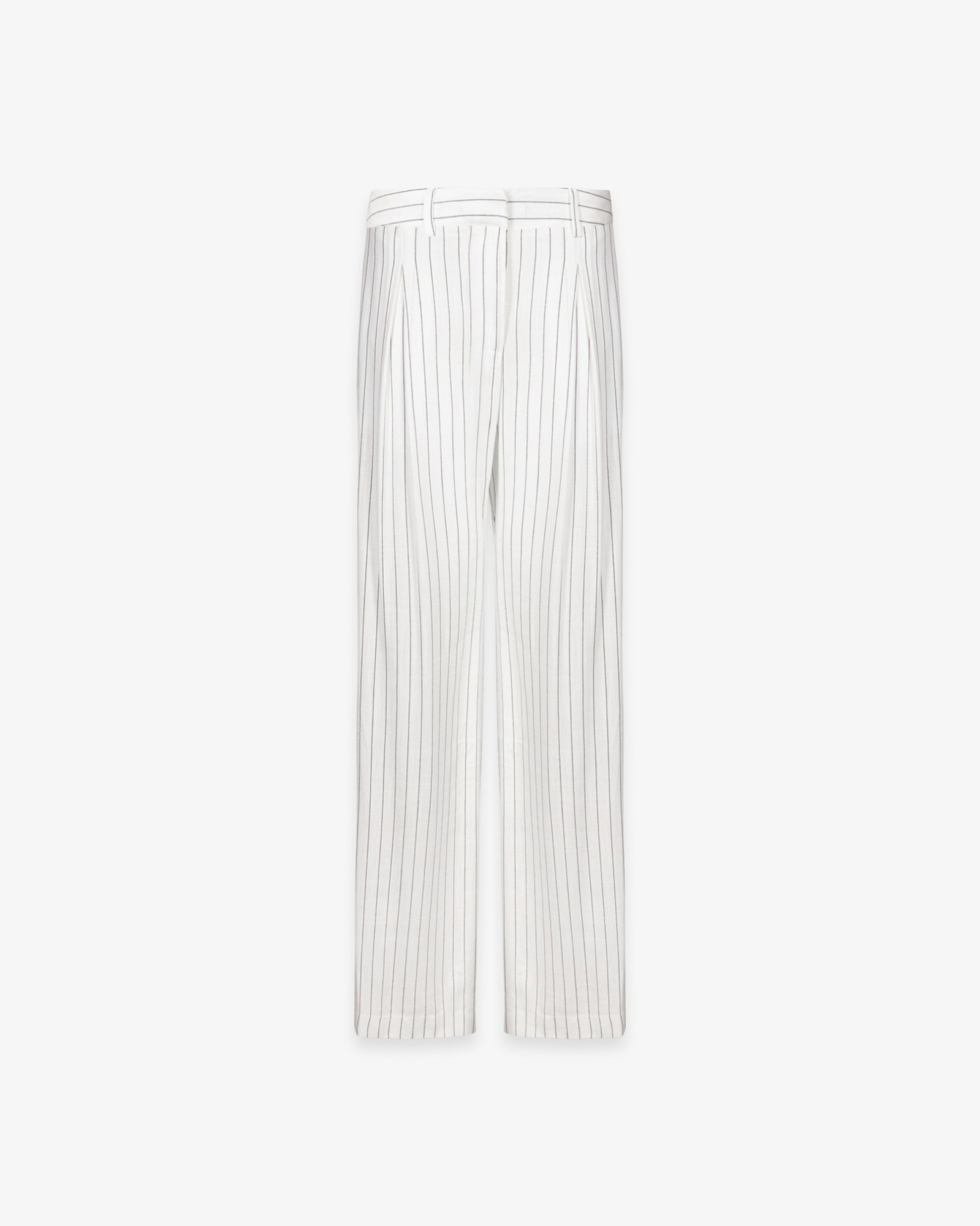 Picture of Palazzo Pants with Pleats in Pinstriped Linen • White