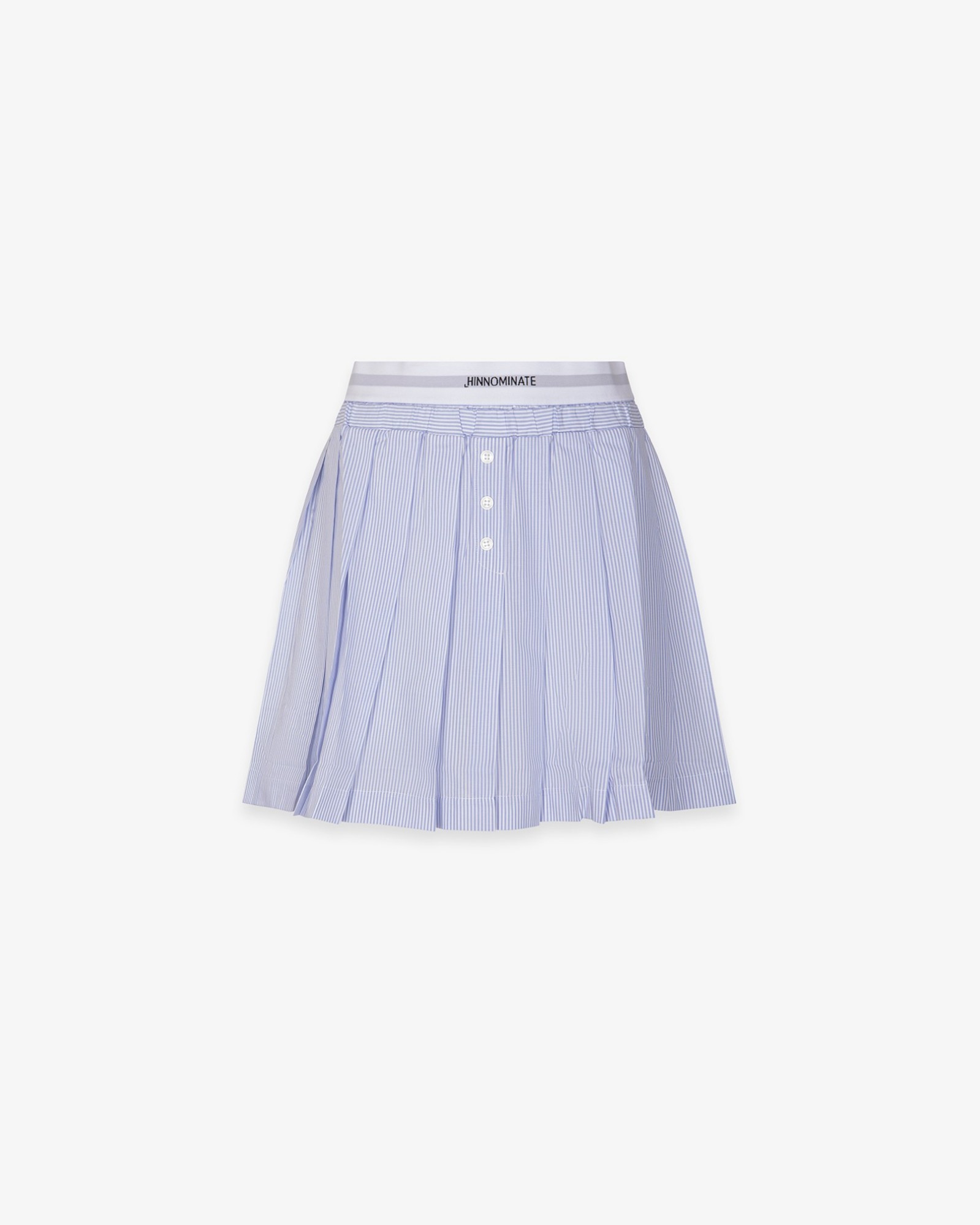Picture of Short Pleated Striped Cotton Skirt with Elastic Waistband and Logo • Sky blue
