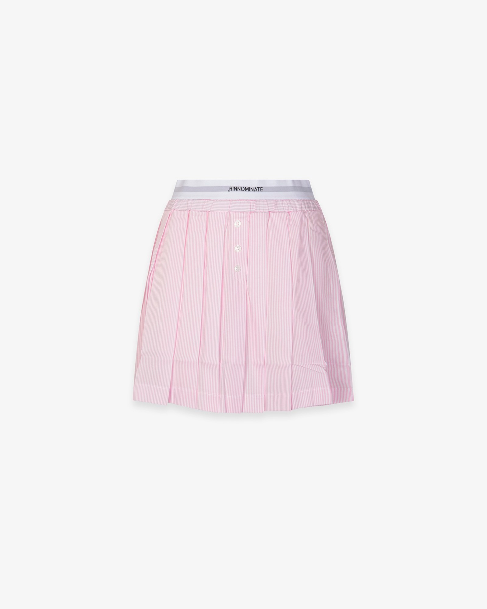 Picture of Short Pleated Striped Cotton Skirt with Elastic Waistband and Logo • Nude