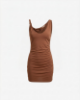 Picture of Short Viscose Dress with Gatherings • Moka