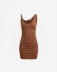 Picture of Short Viscose Dress with Gatherings • Moka